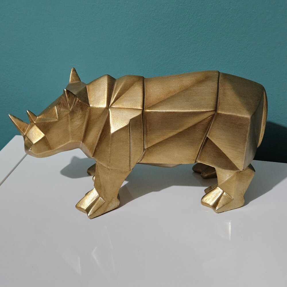 10" Resin Rhonoceros Rhino Sculpture Figurine Showpiece Gold Painted